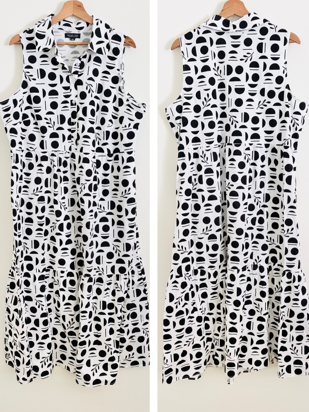 Rachel Zoe Sleeveless Tiered Midi Dress in Black & White Geo Print